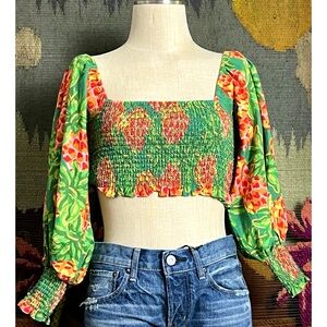 Farm Rio Pineapple Galor Cropped Crop Blouse Top XS